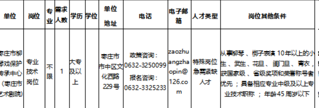 枣庄市艺术剧院  2026年首批急需紧缺人才招聘简章
